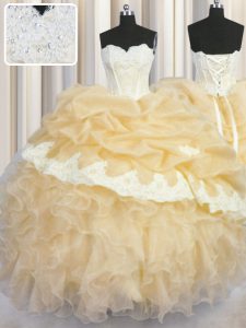 Sleeveless Lace Up Floor Length Beading and Appliques and Ruffles and Pick Ups 15th Birthday Dress
