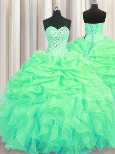 Beading and Ruffles and Pick Ups Sweet 16 Dresses Green Lace Up Sleeveless Floor Length