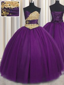 Captivating Floor Length Ball Gowns Sleeveless Purple Quinceanera Gowns Lace Up