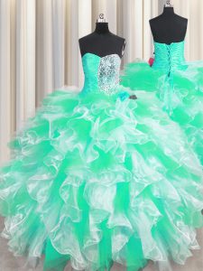 Apple Green Sweetheart Lace Up Beading and Ruffles Quinceanera Dresses Sleeveless