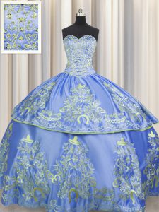 Blue Sweetheart Neckline Beading and Embroidery Quince Ball Gowns Sleeveless Lace Up