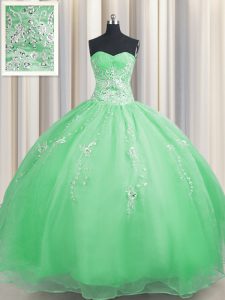Ideal Zipper Up Sleeveless Floor Length Beading and Appliques Zipper Quinceanera Dress with