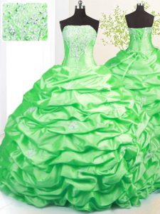 Best Strapless Sleeveless Taffeta 15th Birthday Dress Beading and Pick Ups Sweep Train Lace Up