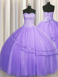 Customized Visible Boning Big Puffy Sleeveless Beading Lace Up Quinceanera Gown