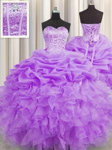 Visible Boning Sleeveless Lace Up Floor Length Beading and Ruffles and Pick Ups Ball Gown Prom Dress