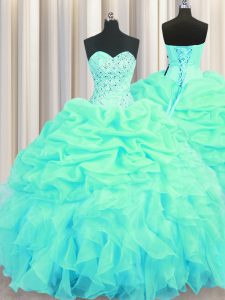Dazzling Pick Ups Floor Length Ball Gowns Sleeveless Turquoise Sweet 16 Quinceanera Dress Lace Up