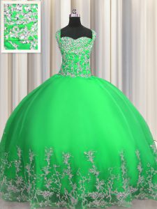 Ideal Beading and Appliques Ball Gown Prom Dress Apple Green Lace Up Sleeveless Floor Length