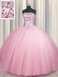Shining Big Puffy Sleeveless Sequins Lace Up Quinceanera Gown