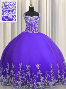 Purple Sleeveless Beading and Appliques Floor Length Vestidos de Quinceanera