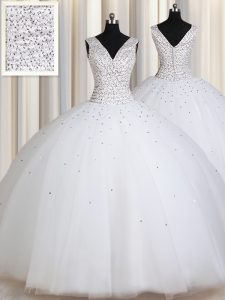 Straps Sleeveless Beading and Sequins Zipper Quinceanera Dress
