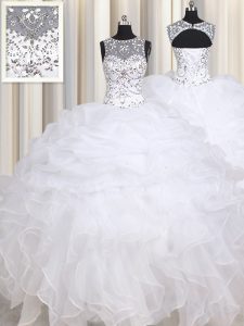 Straps Organza Sleeveless Floor Length Ball Gown Prom Dress and Beading and Ruffles
