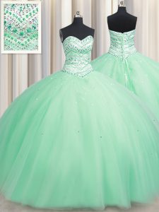 Comfortable Beading Quinceanera Dresses Apple Green Lace Up Sleeveless Floor Length