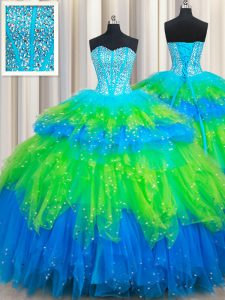 Ruffled Sweetheart Sleeveless Lace Up 15 Quinceanera Dress Multi-color Tulle