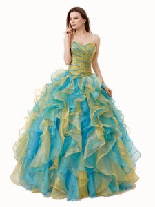 Simple A-line Ball Gown Prom Dress Multi-color Sweetheart Organza Sleeveless Floor Length Lace Up