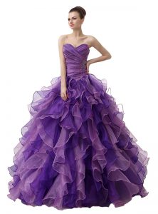 Free and Easy Floor Length A-line Sleeveless Purple Vestidos de Quinceanera Lace Up