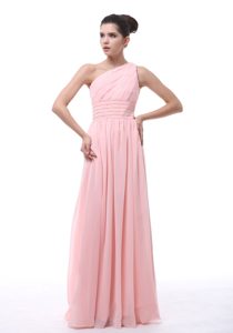 Low Price Ruched and Beaded One Shoulder Dama Dress in Light Pink