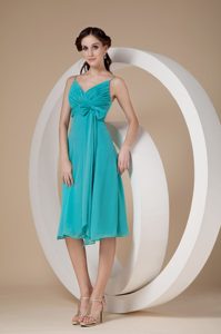 Low Price Turquoise Column Straps Knee-length Quince Dama Dresses