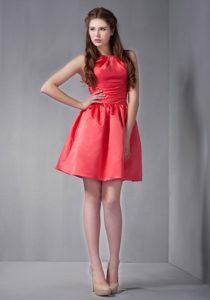Rust Red Mini-length Affordable Quinceanera Dama Dress with Scoop