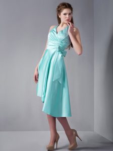 Lovely Aqua Blue A-line Halter Asymmetrical Quinceanera Dama Dress