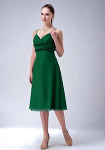 Dark Green Spaghetti Tea-length Gorgeous Quinceanera Damas Dresses