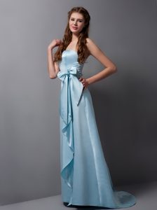 Memorable Strapless Satin Long Quinceanera Dama Dresses in Baby Blue