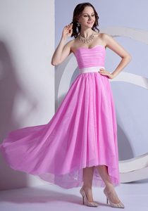 Pink Chiffon High-low Attractive Quinceanera Dama Dresses under 150