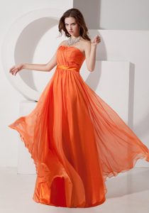 Wonderful Strapless Chiffon Ruched Floor-length Dama Dress in Orange