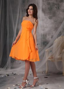 Gorgeous Orange Strapless Short Flowers Chiffon Damas Dress for Quince