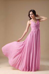 Pink V-neck Chiffon Ruched Popular Spring Dresses for Damas under 150