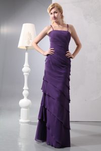 Memorable Spaghetti Dark Purple Chiffon 15 Dress for Damas with Ruffles