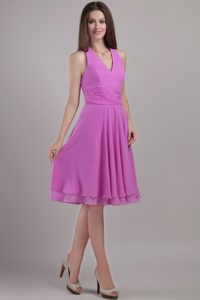 2013 Wonderful Halter Top Ruched Chiffon Dress for Damas in Lavender