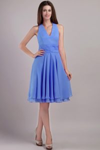 Discount Blue Chiffon Halter Top Knee-length Zipper-up Dress for Damas