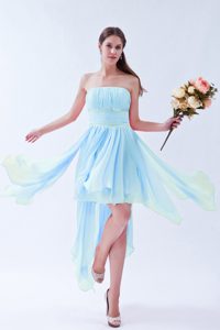 Pretty Baby Blue Empire Strapless Asymmetrical Beaded Dama Dresses for Quinceanera