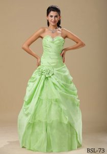 Yellow Green Discount Ruched Quinceanera Gown Dress in Organza