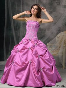 Beaded Taffeta Low Price Ball Gown Quinceanera Dress in Rose Pink