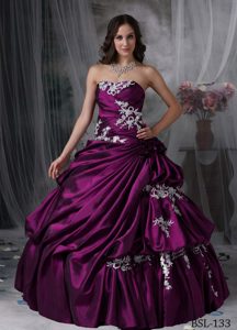 Discount Taffeta Dress for Quinceanera with Appliques and Strapless