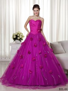 Fuchsia Dress for Quince with Sweetheart and Brush Train on Promotion