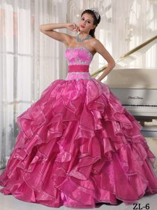 Strapless Perfect Appliqued Organza Quinceanera Dress in Coral Red