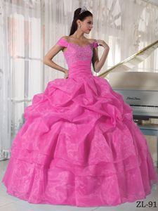 Sweet Off The Shoulder Sweet Rose Pink Sixteen Dress with Beading