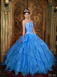 Perfect Sweet Sixteen Dresses with Strapless and Appliques in Blue