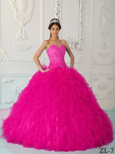 Satin and Organza Cute Hot Pink Quinceanera Gown with Sweetheart