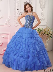Sweetheart Lovely Organza Quinceanera Dresses in Blue with Beading