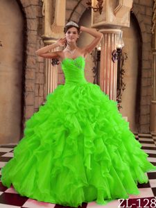 Sweetheart Low Price Organza Quinceanera Dresses in Spring Green