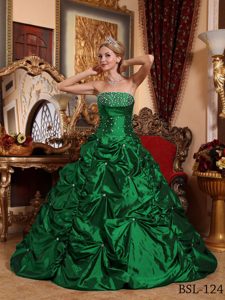 Strapless Beaded Taffeta Sweet Sixteen Quinceanera Dress in Green