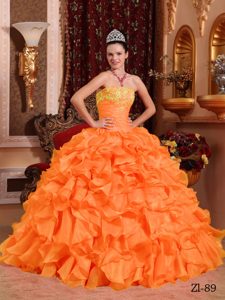 Custom Made Strapless Beaded Organza Sweet 16 Dresses in Orange