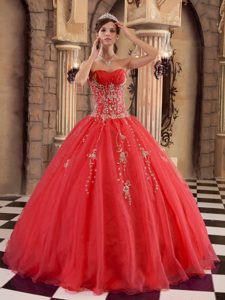 Beaded Red Organza Elegant Dress for Quinceanera with Sweetheart