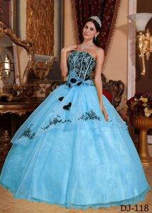 Organza Pretty Blue Sweet Sixteen Quince Dresses with Embroidery
