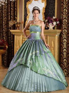 Cute Strapless Olive Green Quince Gowns in Taffeta and Organza