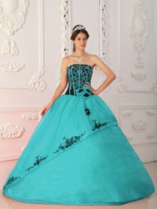 Turquoise Sweet Satin and Organza Quince Dresses with Strapless