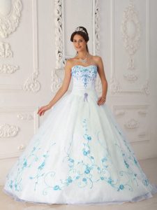 Strapless Low Price Satin and Organza Quince Dress with Embroidery